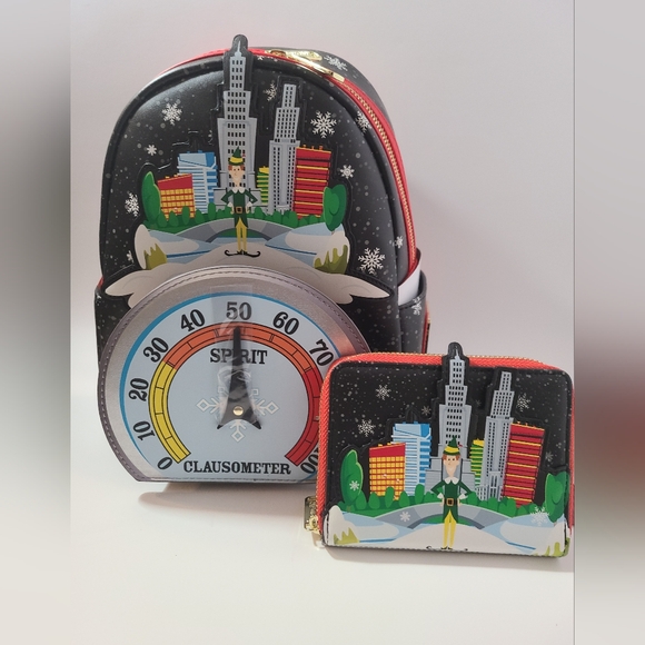 Elf Clausometer Loungefly Mini Backpack and Wallet Set - Picture 1 of 6